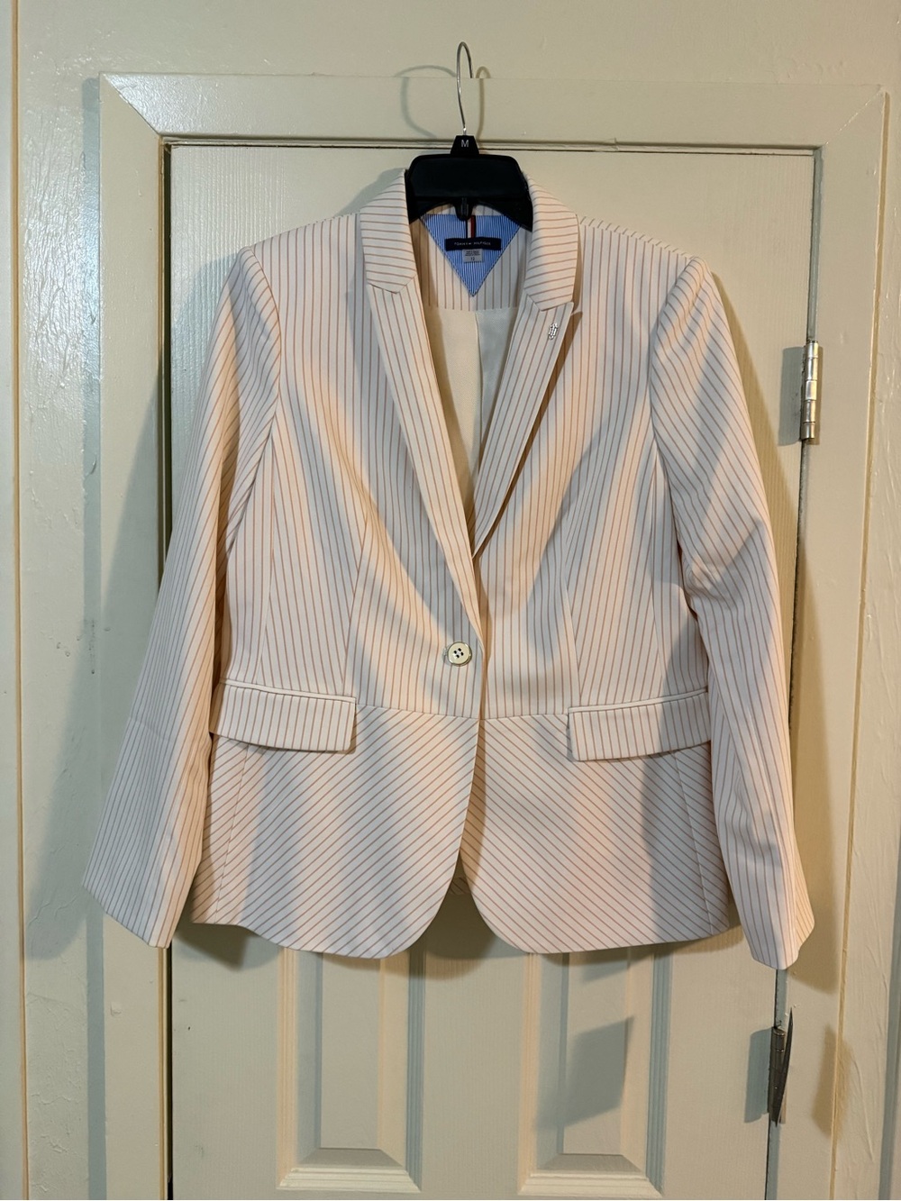 Tommy Hilfiger Cream Blazer with Thin Pink Pinstripes